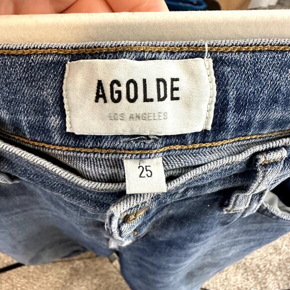 AGOLDE Sophie Tame Dark Wash Distressed Mid Rise Skinny Ankle Denim Jeans - Picture 7 of 8